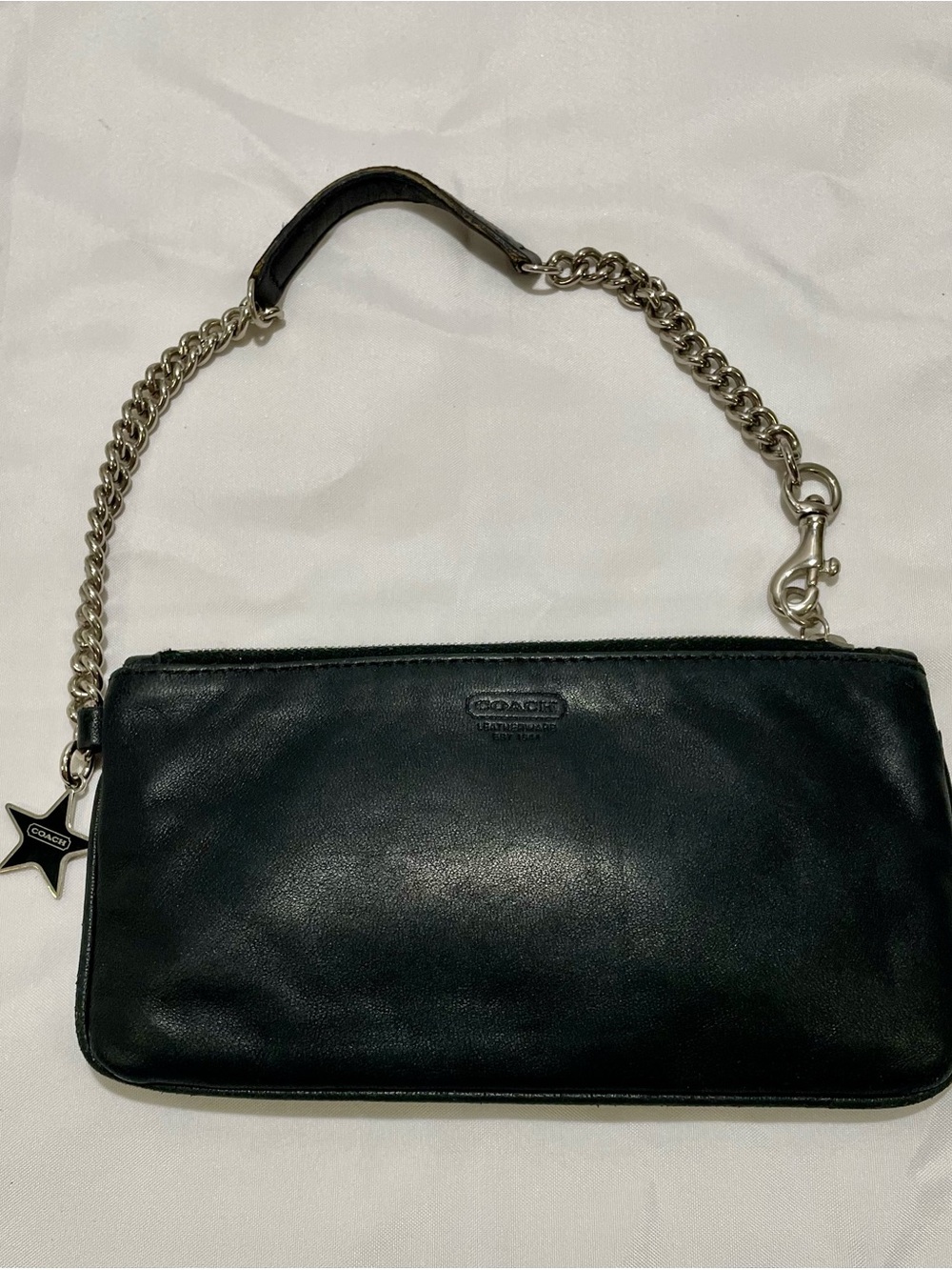 Coach Black Leather Top-Zip Wristlet/Pouch 💎Vintage, Y2K💎
